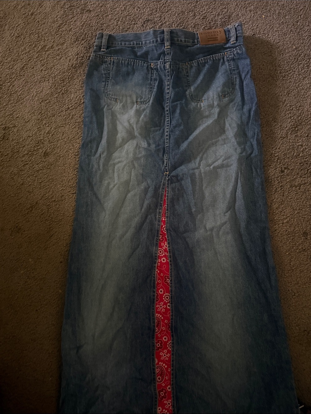 Tommy Hilfiger Blue Denim Maxi Skirt with Red Bandana Inset